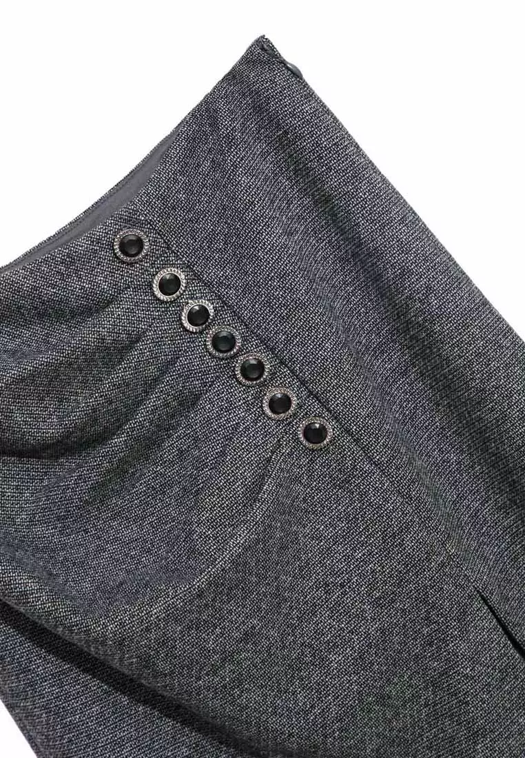 Front Slit Pleated Detail Pencil Skirt