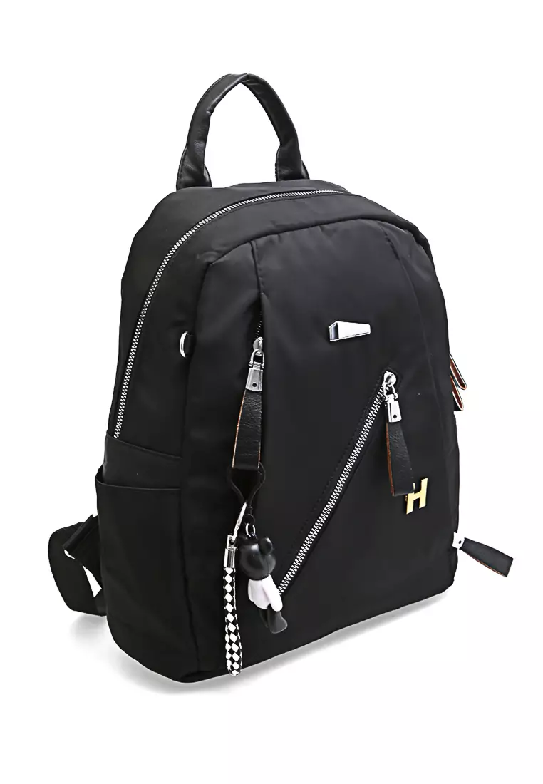 Cellyn Tas Ransel Wanita Plain Motive Backpack Many Pocket Material Nylon ORIGINAL - Black