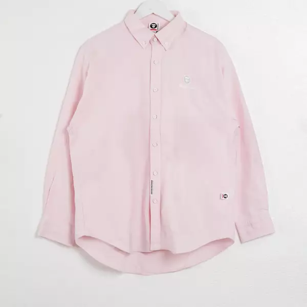 Kemeja AAPE NOW EMBROIDERY PATCH GREY BABY PINK LONG SHIRT 100% ORIGINAL