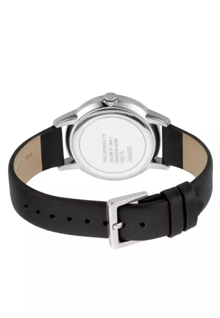 Esprit - Jam Tangan Analog Wanita - Silver - Black Leather Strap - ES1L106L0025