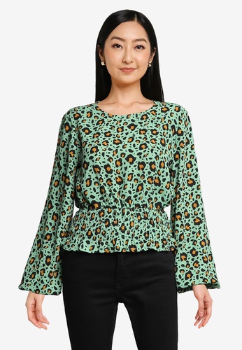 JACQUELINE DE YONG green Long Sleeves Waist Smock Top EA48BAA96875FAGS_1