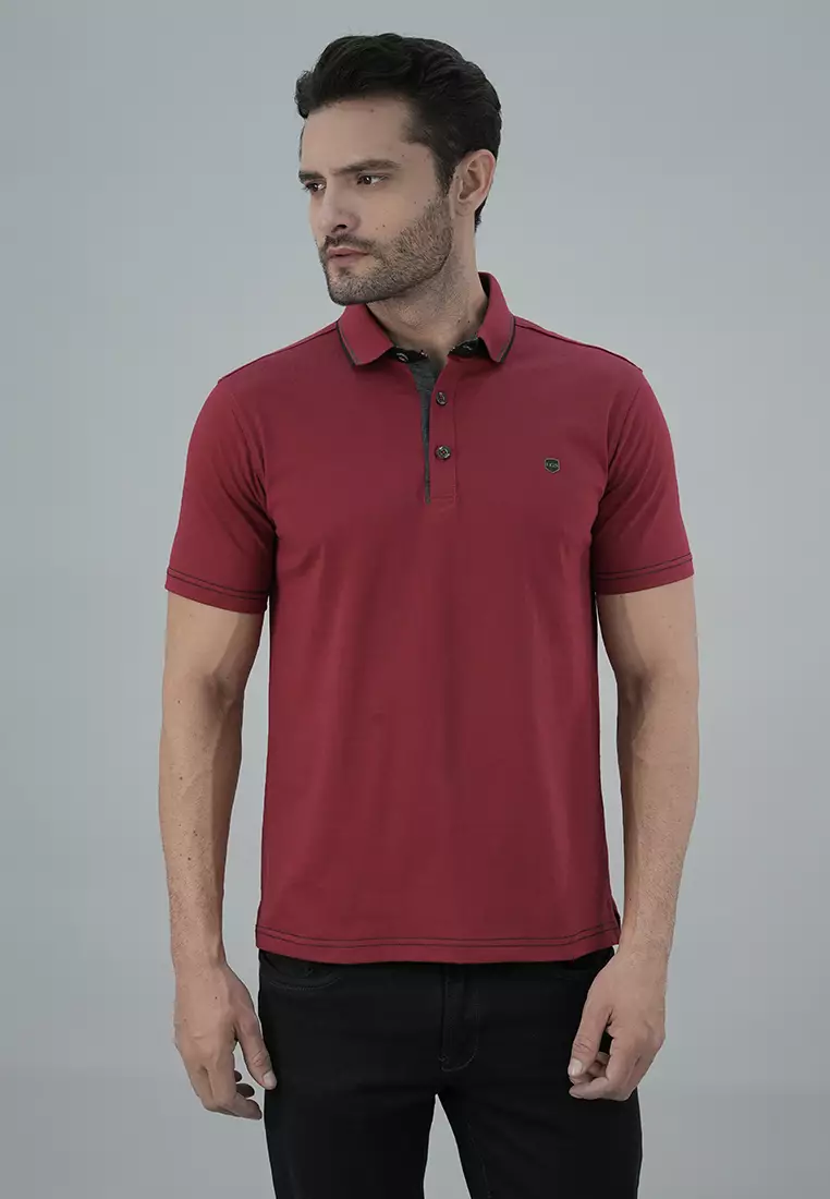 LGS - Kaos Casual Pria - Kaos Kerah Wangky - Kaos Polo Pria - Lengan Pendek - Polos Maroon - JWS.325.L3133F.01.C