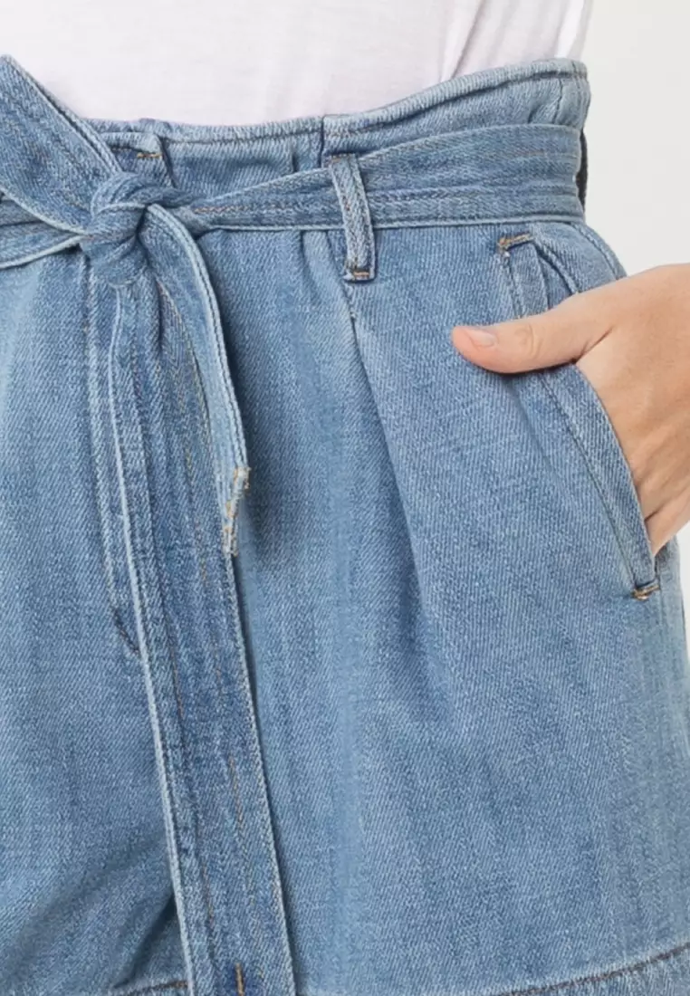 Jenna High Waist Belted Denim Shorts