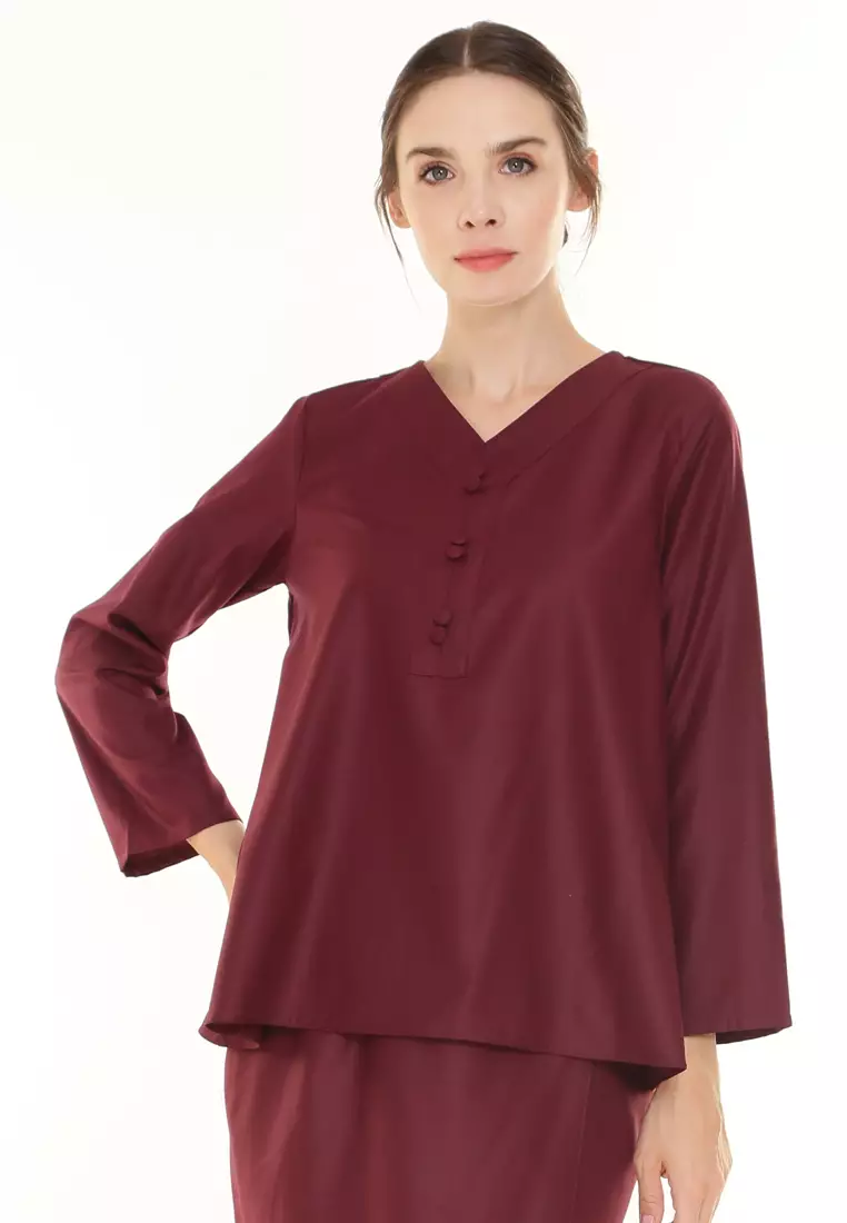 Kiera Kurung Kedah Modern in Burgundy