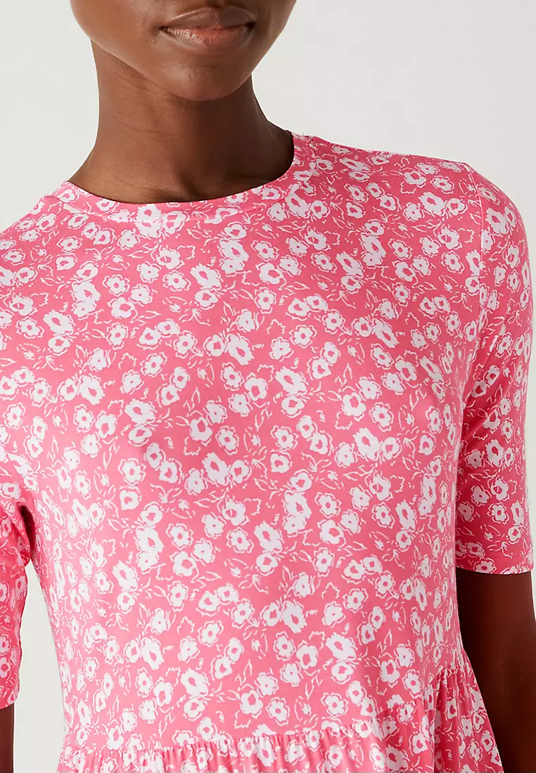 Jersey Printed Knee Length Tiered Dress