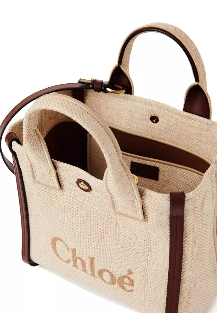 Small Chloe Carry Tote Bag In Raffia Effect Fibres Hot Sand CH25US911P1924P