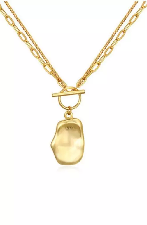 Izel Unique Pendant with Multi-Layer Chain Necklace in Gold