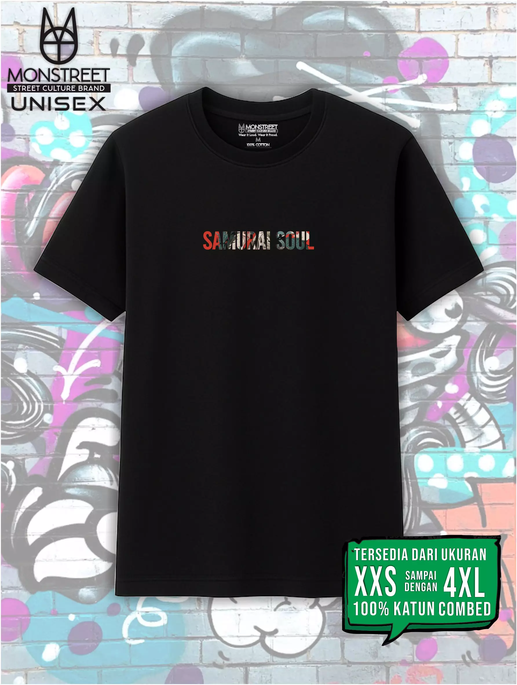 Monstreet Kaos Katun Combed 24S Grafis Reguler Fit Hitam Tshirt UTR183 Cotton Combed 24S Graphic Tshirt Regular Fit Black Tshirt