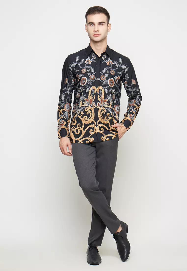 Exclusive Slimfit Kannan Brown Kemeja Batik Pria Lengan Panjang