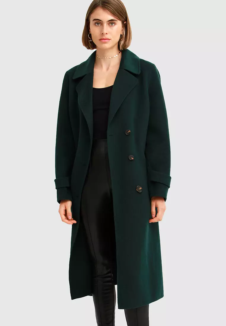 Dark green hot sale belted coat