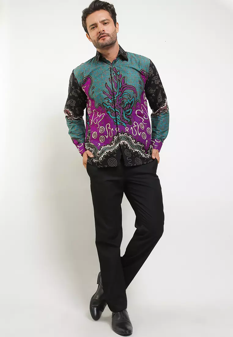 Elenio Kemeja Batik Premium Pria Casual Modern Lengan Panjang