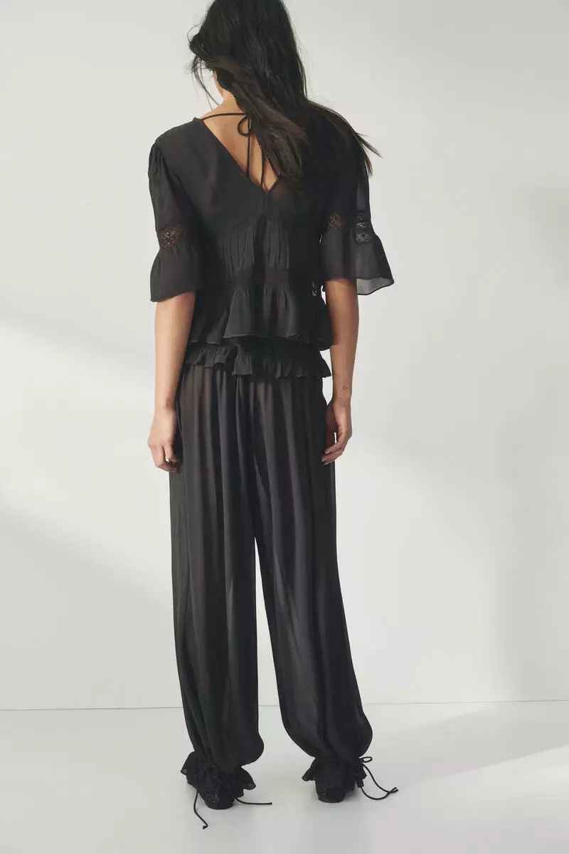 Lace-detail viscose trousers