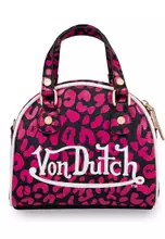 Von Dutch Glossy Faux Leather Bowling Bag Purse With Shoulder Strap