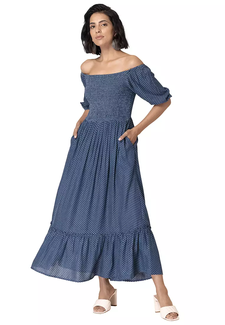 off shoulder cotton maxi dress