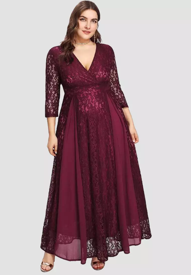 Buy Miss M Curve Premium Quality Embroidered Lace Chiffon Plus Size ...