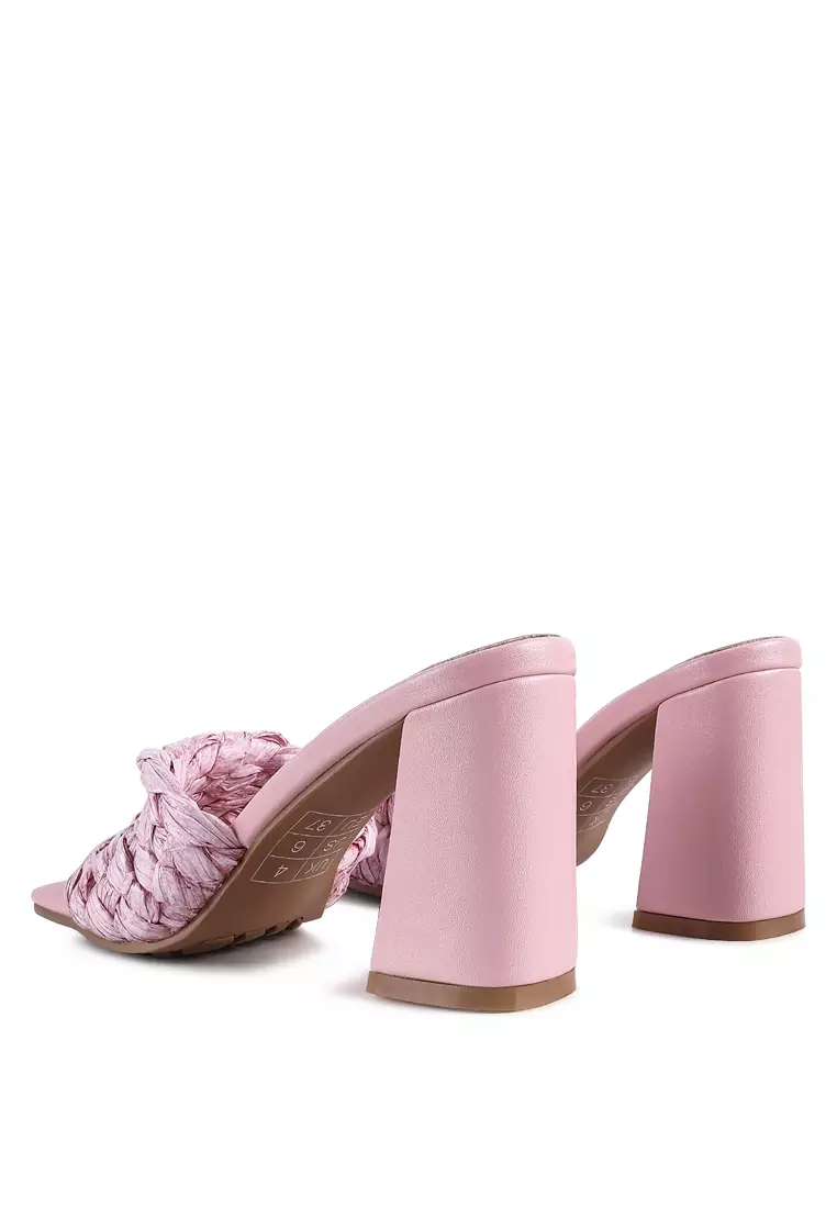 Pink Braided Raffia Block Heel