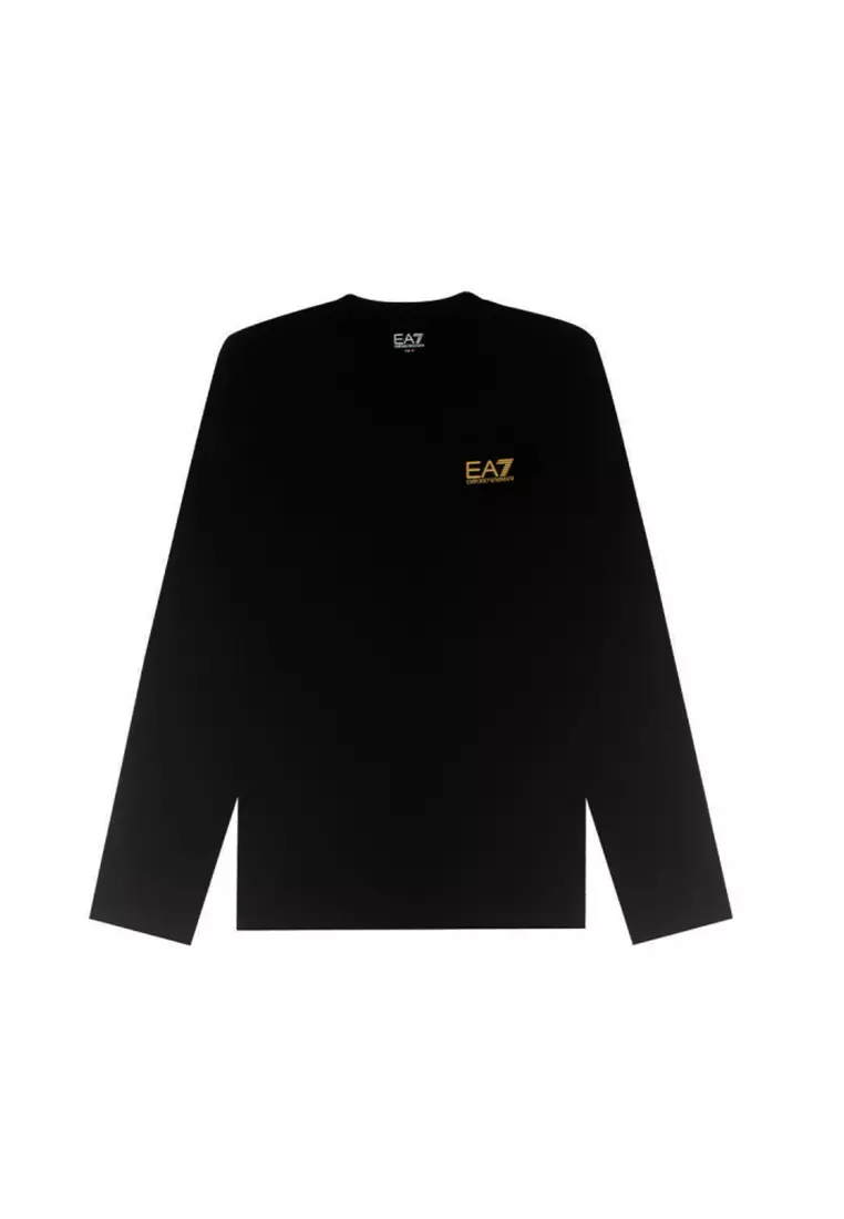 EA7 Men’s Core Identity Long-Sleeved Cotton T-Shirt in Black 8NPT28 PJVQZ