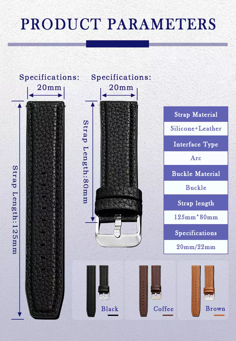 Tali Kulit Pria Leather Strap 22mm Premium Leather Tali Kulit-black 22mm