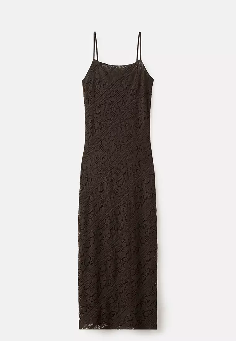 Semi-Transparent Lace Midi Dress
