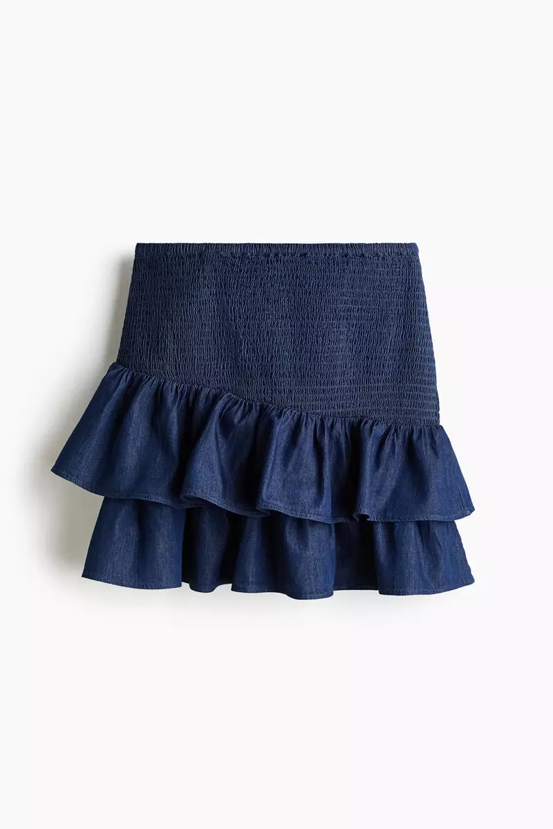 Smocked denim skirt