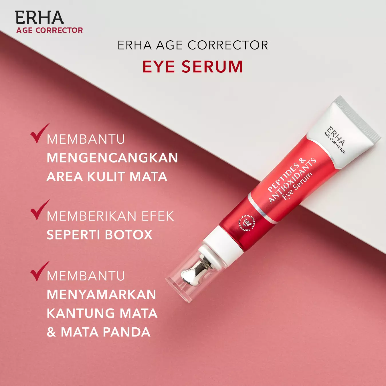 ERHA Age Corrector Peptides & Antioxidants Eye Serum 15g - Serum Mata Anti Aging | Mencerahkan Mata Panda | Menyamarkan Garis Halus Keriput Kantong Mata | Mata Kencang Cerah