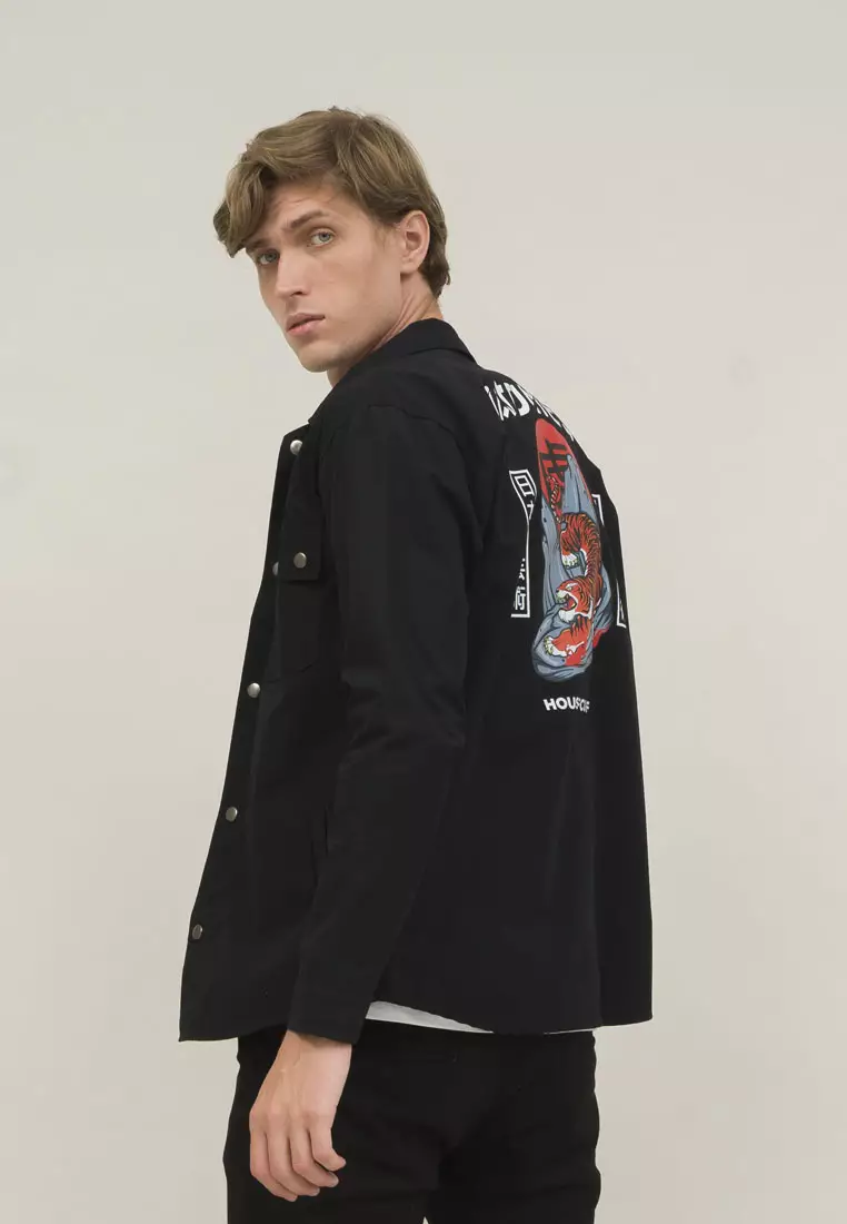 Jaket Pria Parka kanvas trucker unisex jacket hitam tiger houseofcuff