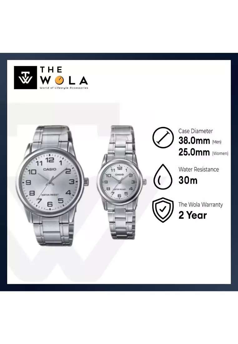 Couple Analog Watch MTP-LTP-V001D-7B with Silver Stainless Steel Band