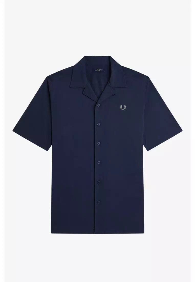 Fred Perry M1745 Compress Mesh Revere Collar Shirt (Dark Airforce)