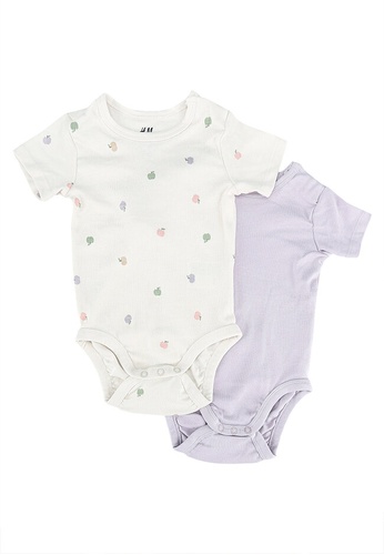 H&M white and purple and multi 2-Pack Short-Sleeved Bodysuits 242AFKA3EEF369GS_1