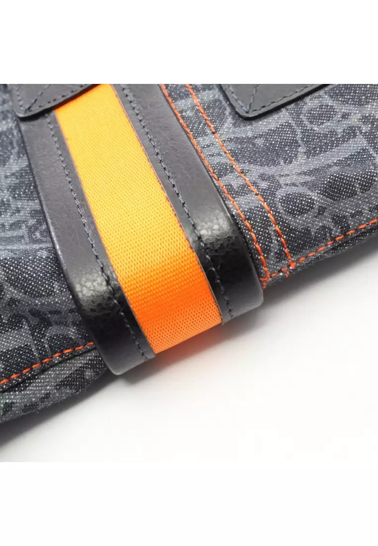 Pre-Loved Christian Dior Flight Line Trotter Handbag tote bag denim leather Indigo blue black orange