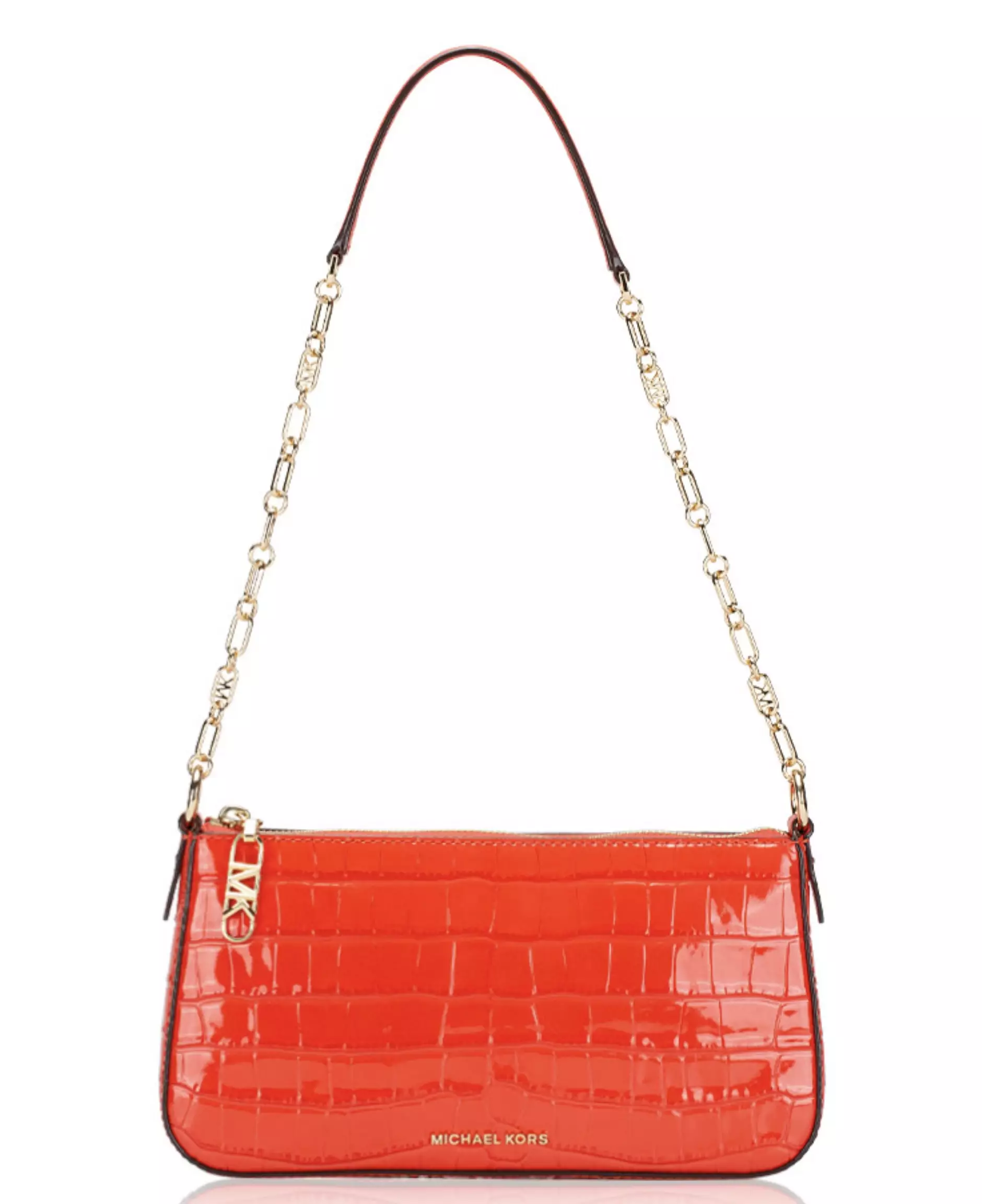 Michael Kors Empire Chain Pouchette Leather Line Medium Size - Red