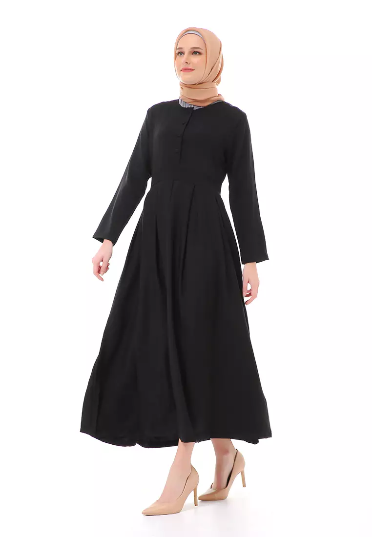 Enzy Dress Muslimah Wanita Lengan Panjang Regular Fit Premium High Quality - Black