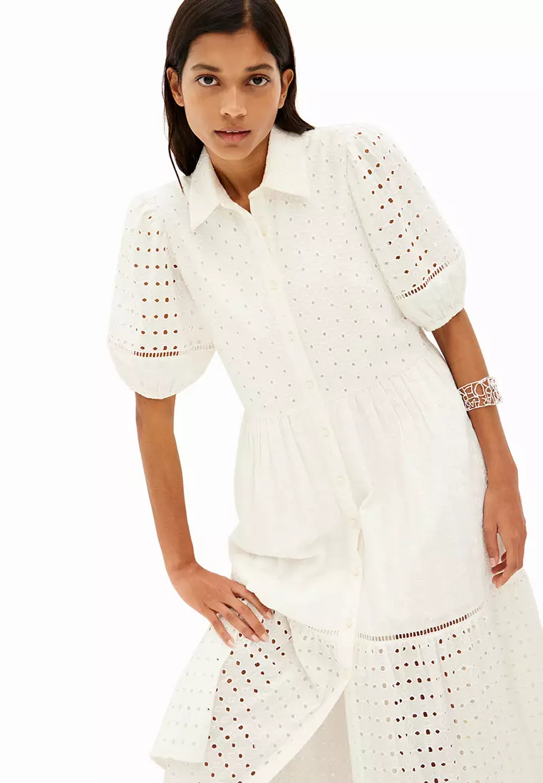 Desigual Woman Embroidered midi shirt dress.