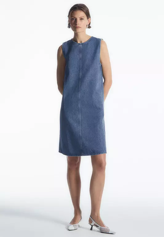 Paneled Denim Shift Dress