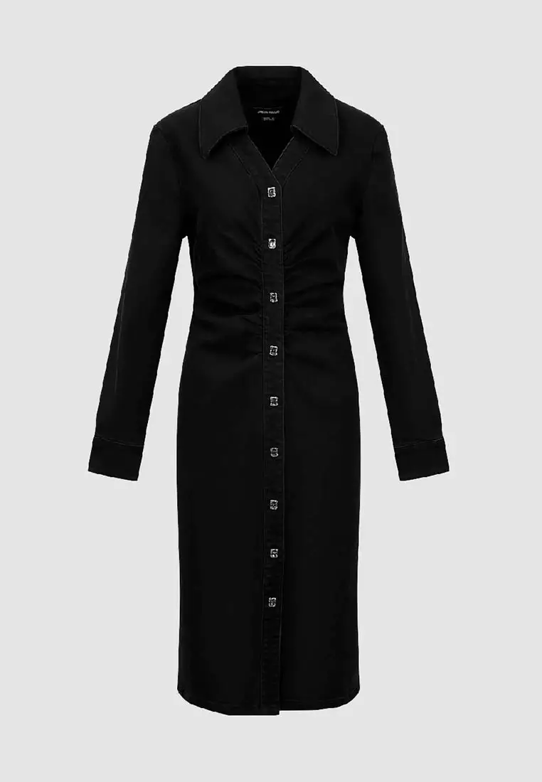 Buy Urban Revivo Ruched Lapel Denim Dress 2026 Online | ZALORA