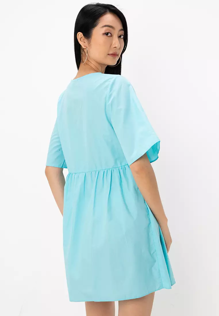 Smock Tie Waist Wrap Mini Dress
