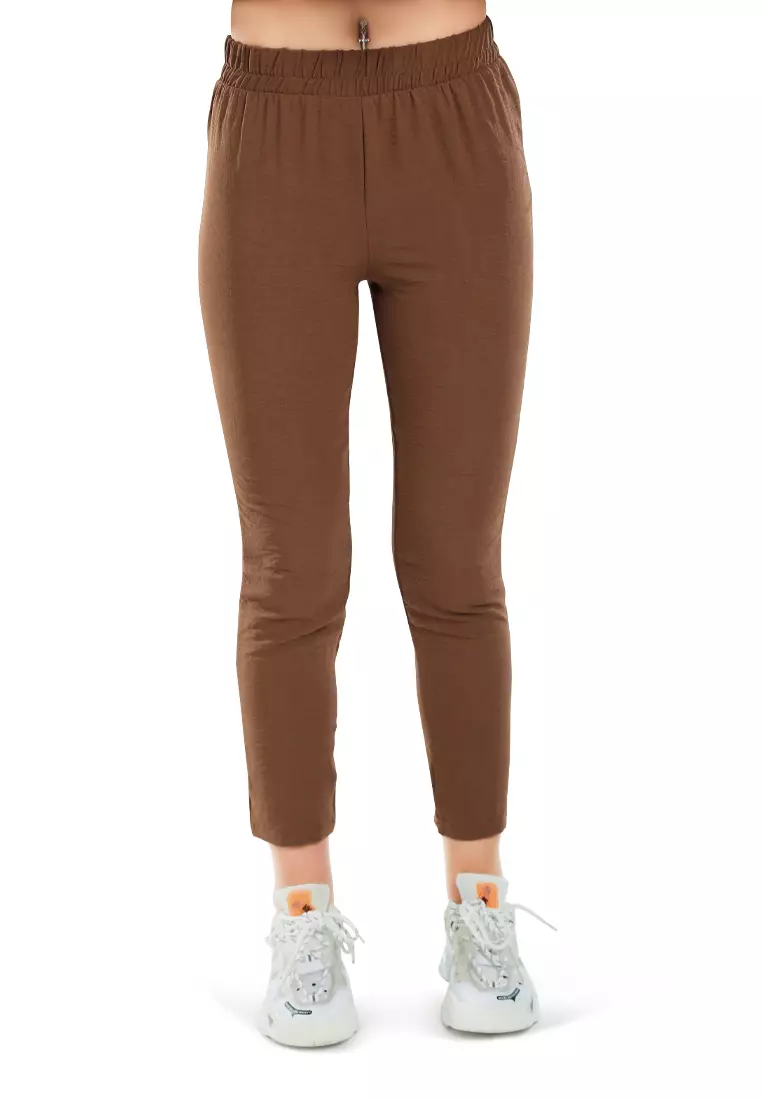 Brown Full Sleeves Top & Fitted Full Pants Coord Set