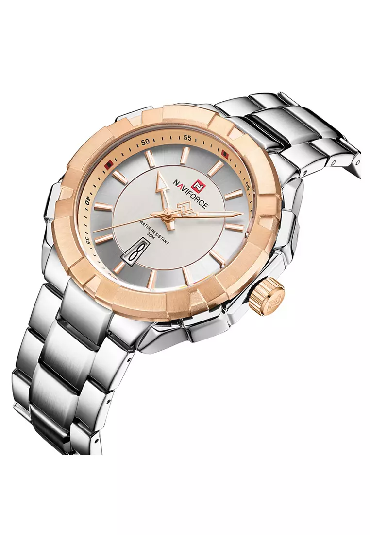 Naviforce - Jam Tangan Pria - Silver Rosegold - Stainless Steel Bracelet - NF9176-C