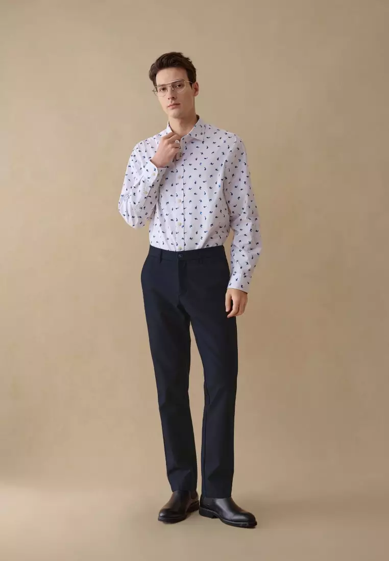G2000 Wrinkle Free Twill Mini Koi Printed Comfort Fit Casual Shirt