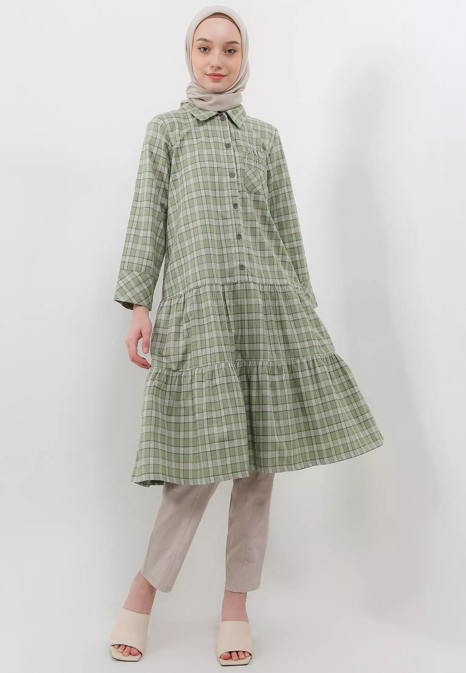MFMW Yuvji Midi Dress Hijau Motif Kotak