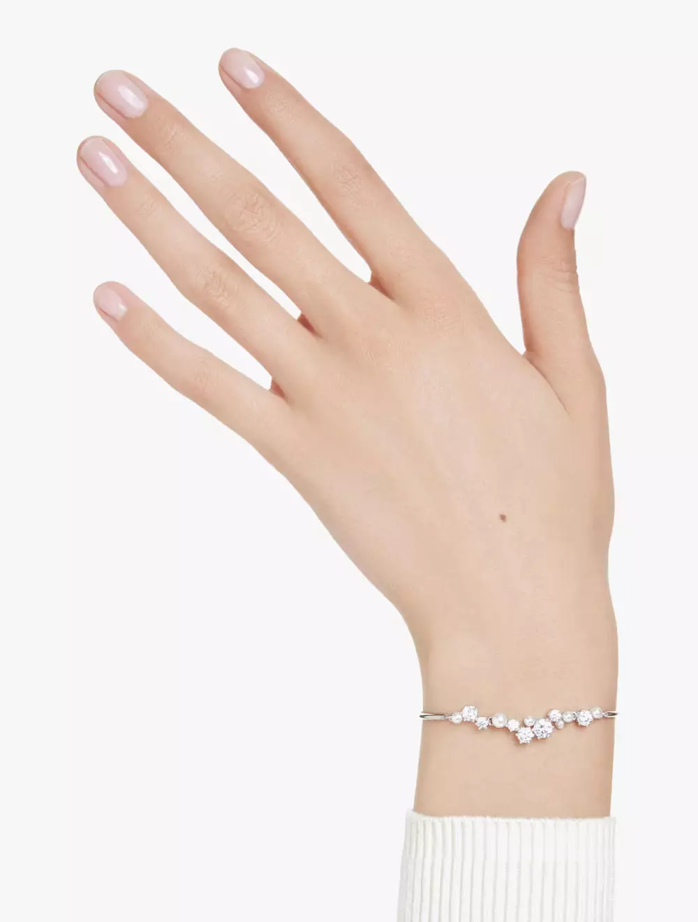 Constella Bangle, Crystal Pearl, Round Cuts, White, Rhodium Plated - M - White