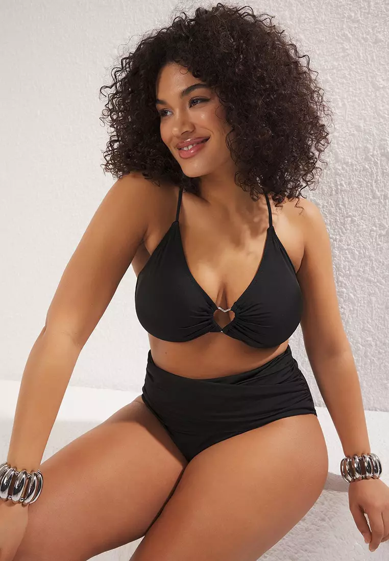 Black Heart Accessory Detail Strapless Plus Size Bikini Above TBBSS25CT00008