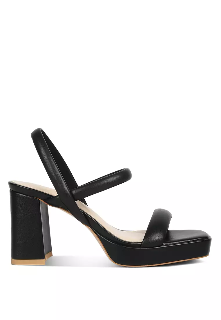 Buy RAG CO Black Slingback Block Heel Sandals 2024 Online