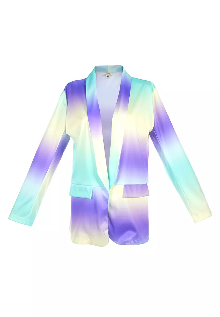 Blazer Semi Kasual Sablon Ungu Glasir