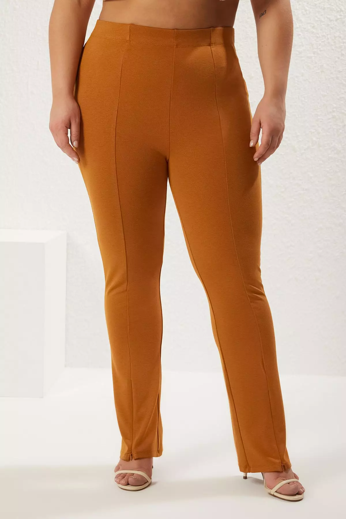 Skinny High Waist Zippered Knitted Plus Size Trousers