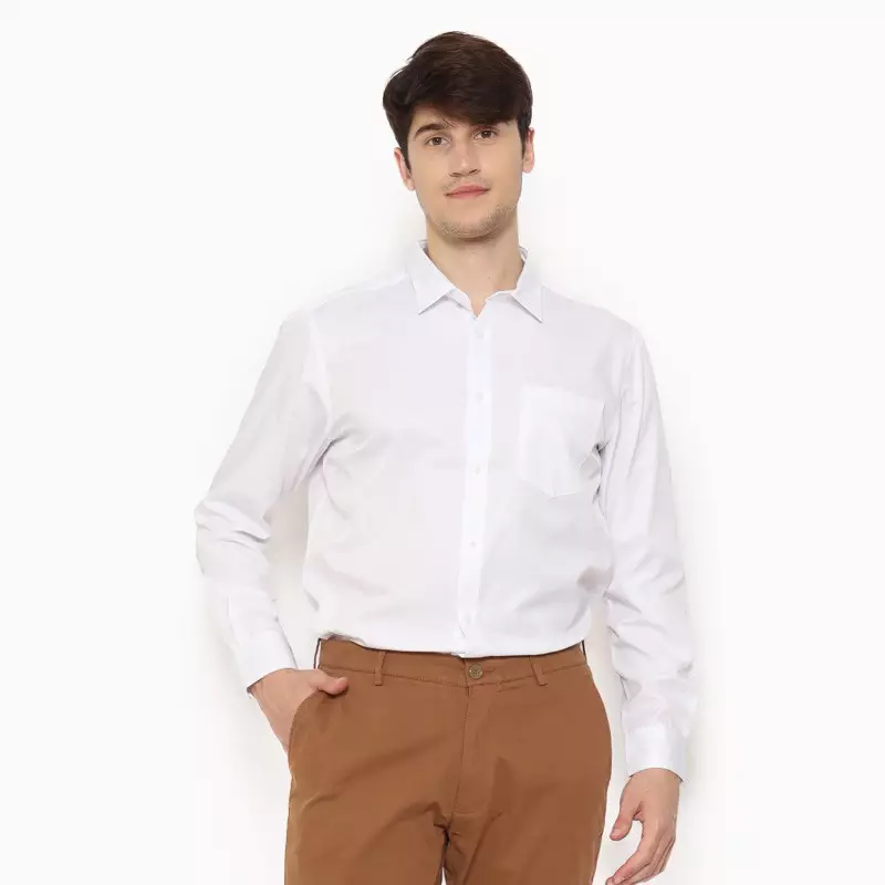 Lawell Kemeja Pria Putih Lengan Panjang Slim Fit | Garis Tipis Elegan – LAQKFLSFQG101QCVNQNM