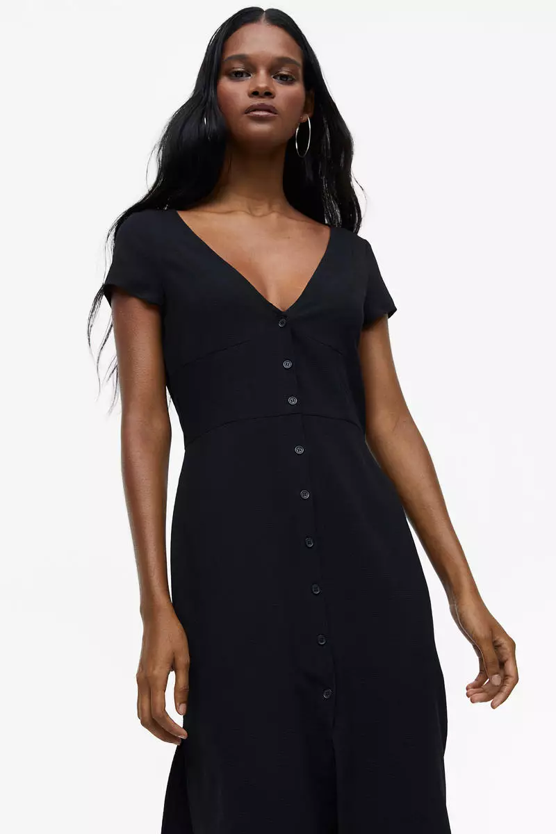 Black button on sale front midi dress