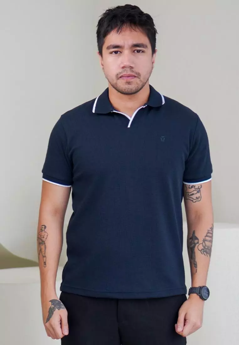 MATSUDA Kaos Polo Pria Waffel Kerah Otsuki