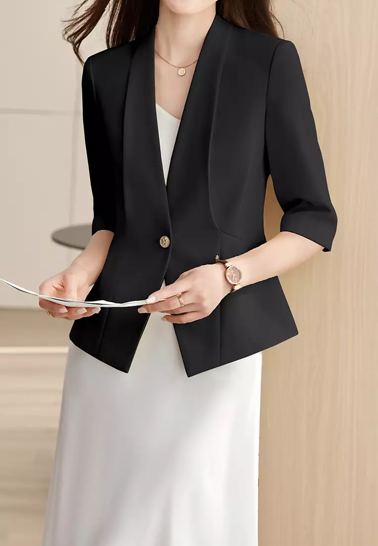 Single Button Short Sleeve Blazer YGH-EM2613