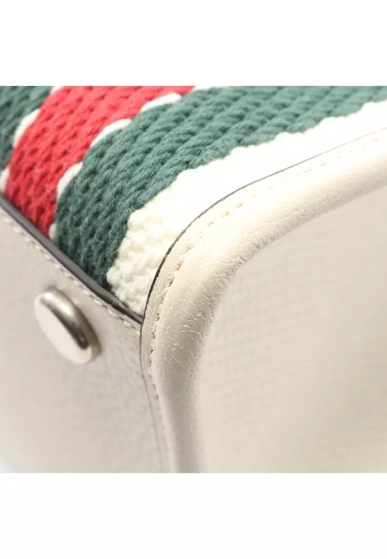 Pre-Loved Gucci Interlocking G Small Handbag tote bag canvas leather off white Brown multicolor 2WAY